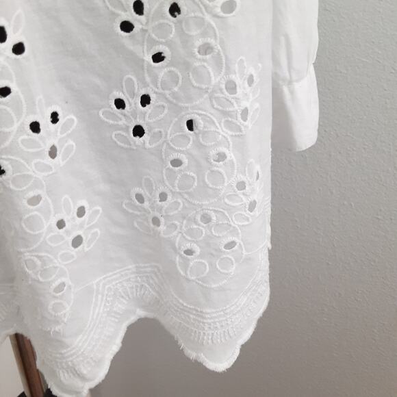 Vintage Y2K Eyelet Lace Tunic Top White Broderie Anglaise Roll Tab Resort - Picture 5 of 13